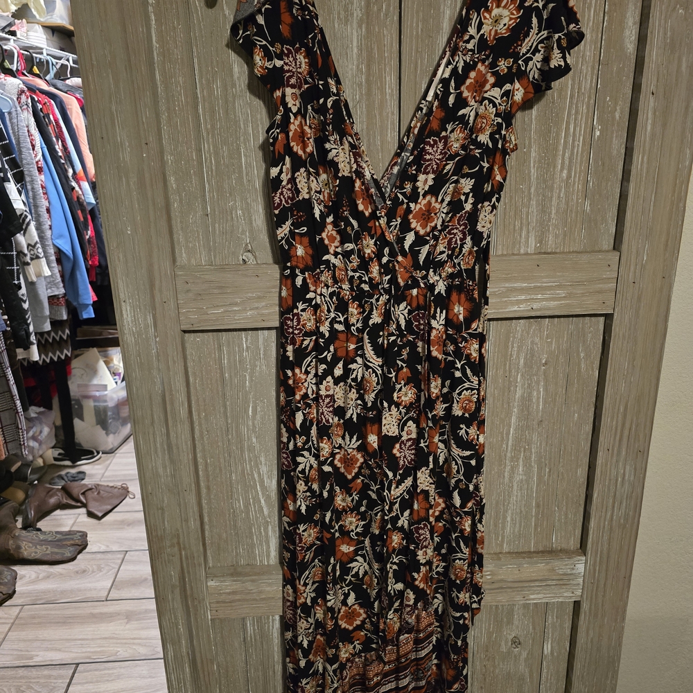Band of Gypsies Orange and Pink Flutter Sleeve Maxi Dress